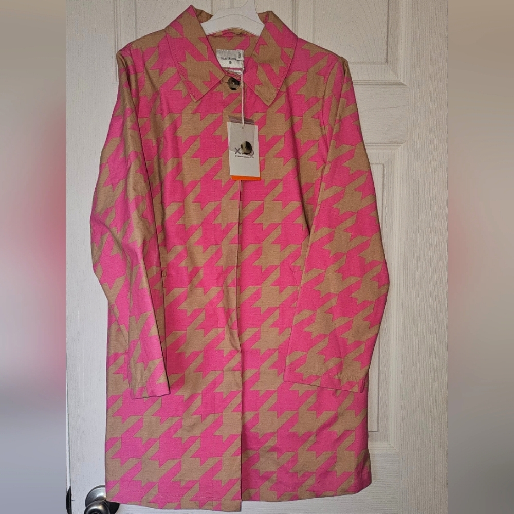 Pink and Tan Houndstooth Women's Coat